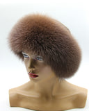 Chocolate brown fox fur hat, right three-quarter view with full rounded band