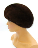 Classic brown mink beret right profile view showing crown proportions and natural fur texture