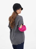 Back view of dark grey cloche hat showing pin-tuck seam texture