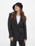 Side profile of dark grey wool cloche hat showing bow detail
