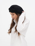 Dark grey wool women's beret with tonal flower side glance portrait, autumn winter hat Ukraine