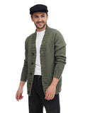 Torso front view man in elegant black flat cap with olive bomber jacket casual smile