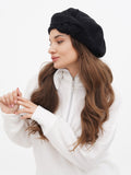 French style dark grey beret with flower for women three-quarter view, handmade in Ukraine