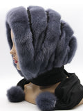 Graphite mink black suede striped fur hat hood front view showing alternating charcoal mink and black suede bands