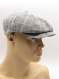 Gray check newsboy cap mannequin back right view linen cotton
