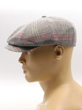 Gray plaid baker boy cap mannequin side view brim detail