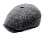 Gray tweed newsboy cap side view eight-panel newsboy hat