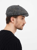 Grey newsboy cap collage showing multiple angles front back side views and styling options