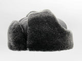 Grey sheepskin ushanka back view snap buttons