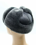 Grey sheepskin ushanka crown detail view