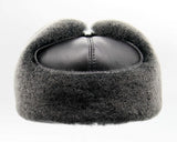 Top view grey sheepskin visor cap crown