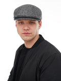 Grey tweed flat cap mens side profile low crown structured brim
