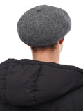 Grey tweed newsboy cap back view mens 8-panel crown wool
