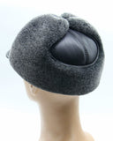 Grey sheepskin visor cap back view construction