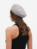 Handmade grey linen beret hat women side profile, lightweight French style cap spring