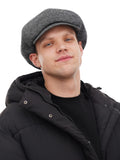 Handmade grey tweed newsboy hat men winter driving cap style