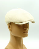 Ivory linen canvas baker boy cap mannequin lifestyle summer