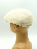 Ivory linen newsboy cap mannequin back left angle summer driving hat