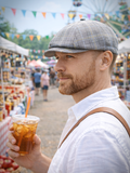Light gray check newsboy cap back view mens summer driving hat