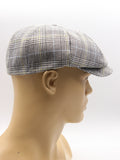 Light gray check newsboy cap mannequin side view brim detail