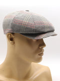 Light gray plaid mens newsboy hat three quarter back view summer