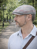 Light gray plaid mens newsboy hat three quarter back view summer