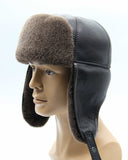 Man wearing brown sheepskin aviator front facing