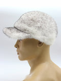 Angled view man wearing silver cross mink fur baseball cap