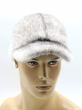 Man wearing silver cross mink fur baseball cap side view