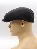 Mens black linen baker boy cap mannequin side close view