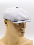 Mens linen baker boy cap light blue front angle summer