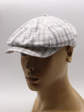Mens white plaid linen baker boy cap mannequin close side view