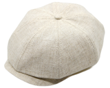 Natural linen baker boy cap 8-panel newsboy Gatsby front view
