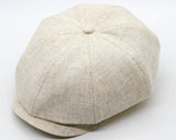Natural linen baker boy hat back view 8-panel construction