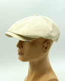 Natural linen baker boy hat back view on mannequin