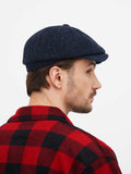 Side view navy blue wool tweed newsboy cap slouchy profile