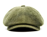 Olive corduroy newsboy cap back view slouchy profile