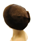 Pastel brown mink fur beret back view showing full dome crown and caramel brown fur coverage