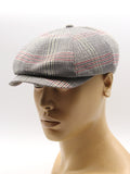 Plaid linen newsboy hat mannequin three quarter angle handcrafted
