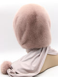 Front close view powder pink mink fur hood on mannequin showing blush mink crown and clean face frame