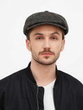 Profile view green baker boy hat showing 8 panel slouchy construction detail