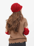 Back view of red wool cloche hat showing pin-tuck seam texture