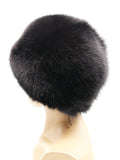 Back view of round black fur hat showing dense arctic fox all the way around