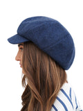 Royal blue 8-panel wool baker boy cap front view on white background