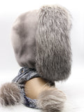 Interior view sapphire mink fur hood scarf wrap showing fabric lining and inner construction