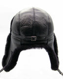 Back view sheepskin bomber fur hat ushanka earflaps up