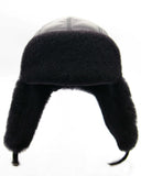 Sheepskin fur hat bomber ushanka front view earflaps down