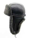 Top view sheepskin trapper hat leather crown construction