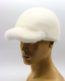 Three-quarter angle white mink fur baseball cap handmade