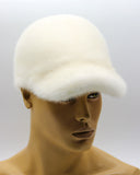 Side profile white mink fur baseball cap structured bill